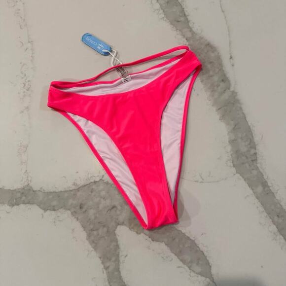 Cupshe NWT Hot Pink High Cut Cheeky Bikini Bottom Womens Medium Neon Pink Summer - Picture 1 of 4